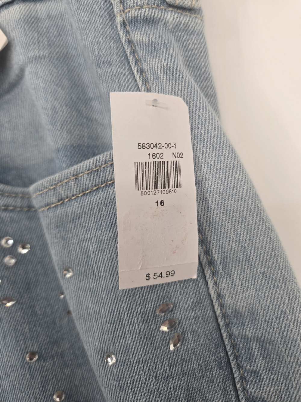 Old Navy Light Blue High Rise OG Loose Jeans Beaded Detail Size 16 NWT (6973) - Picture 3 of 8